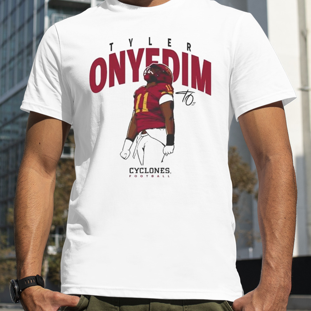 Tyler Onyedim Cartoon Drop Cyclones Football Signature T-Shirt