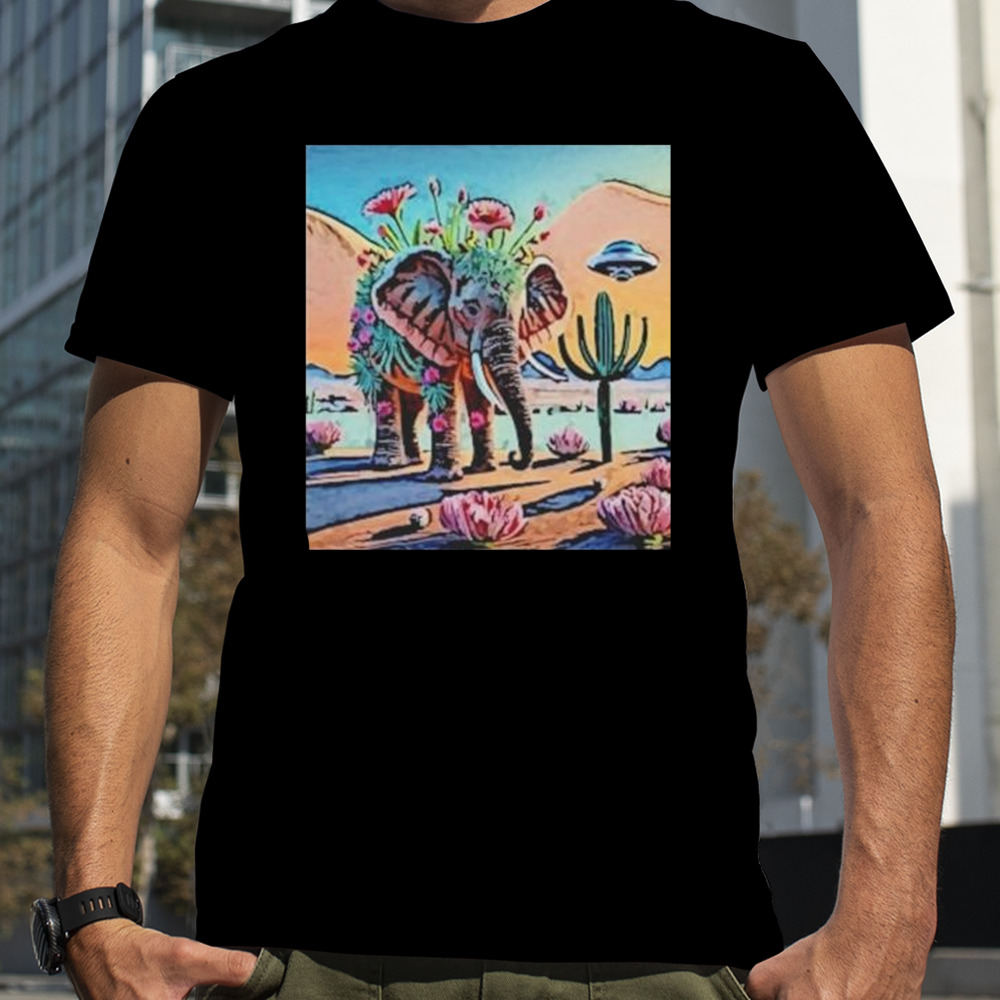 watercolor elephant cactus UFO fun Shirt