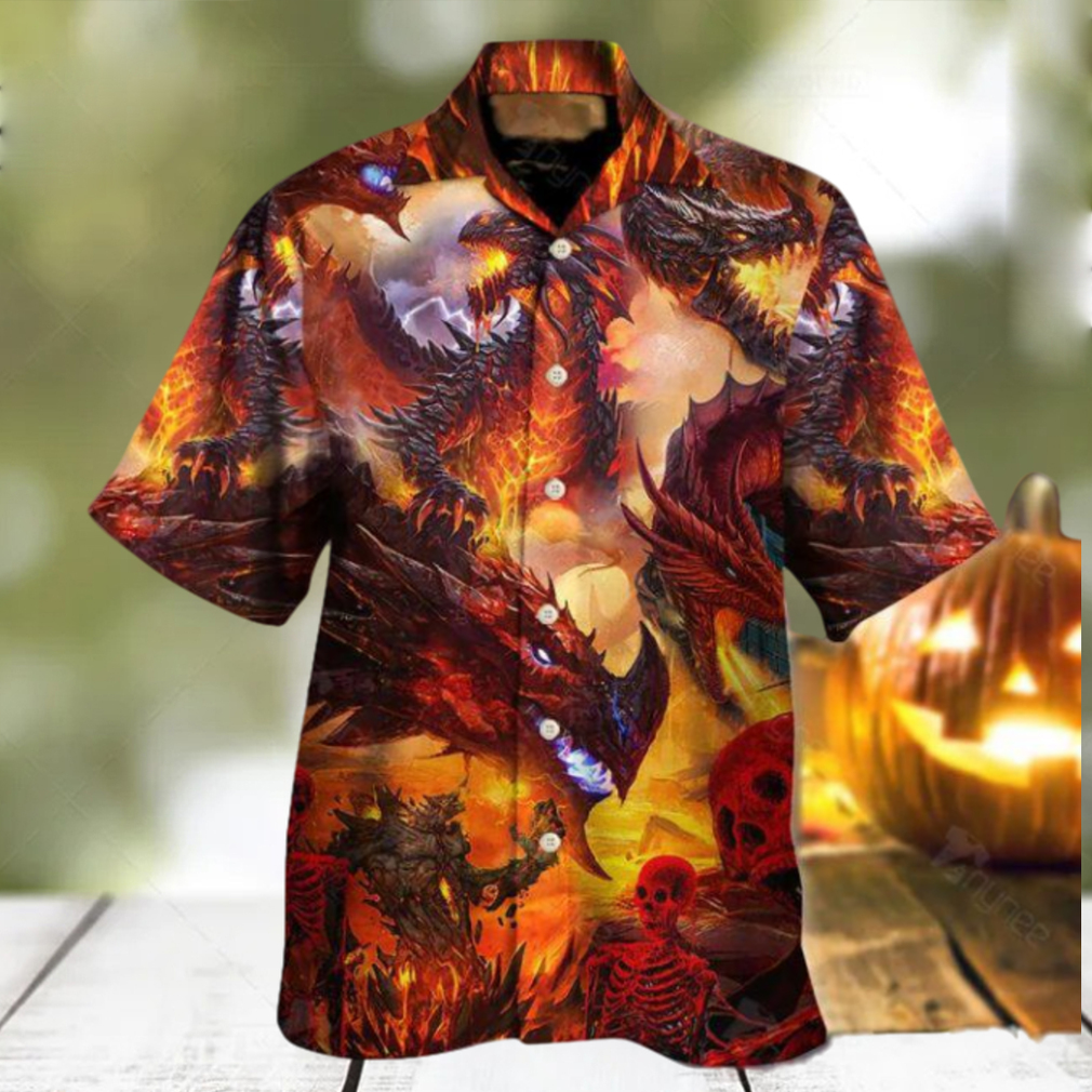 Dragon Red Skull Fire Art Style Hawaiian Shirt - Limotees