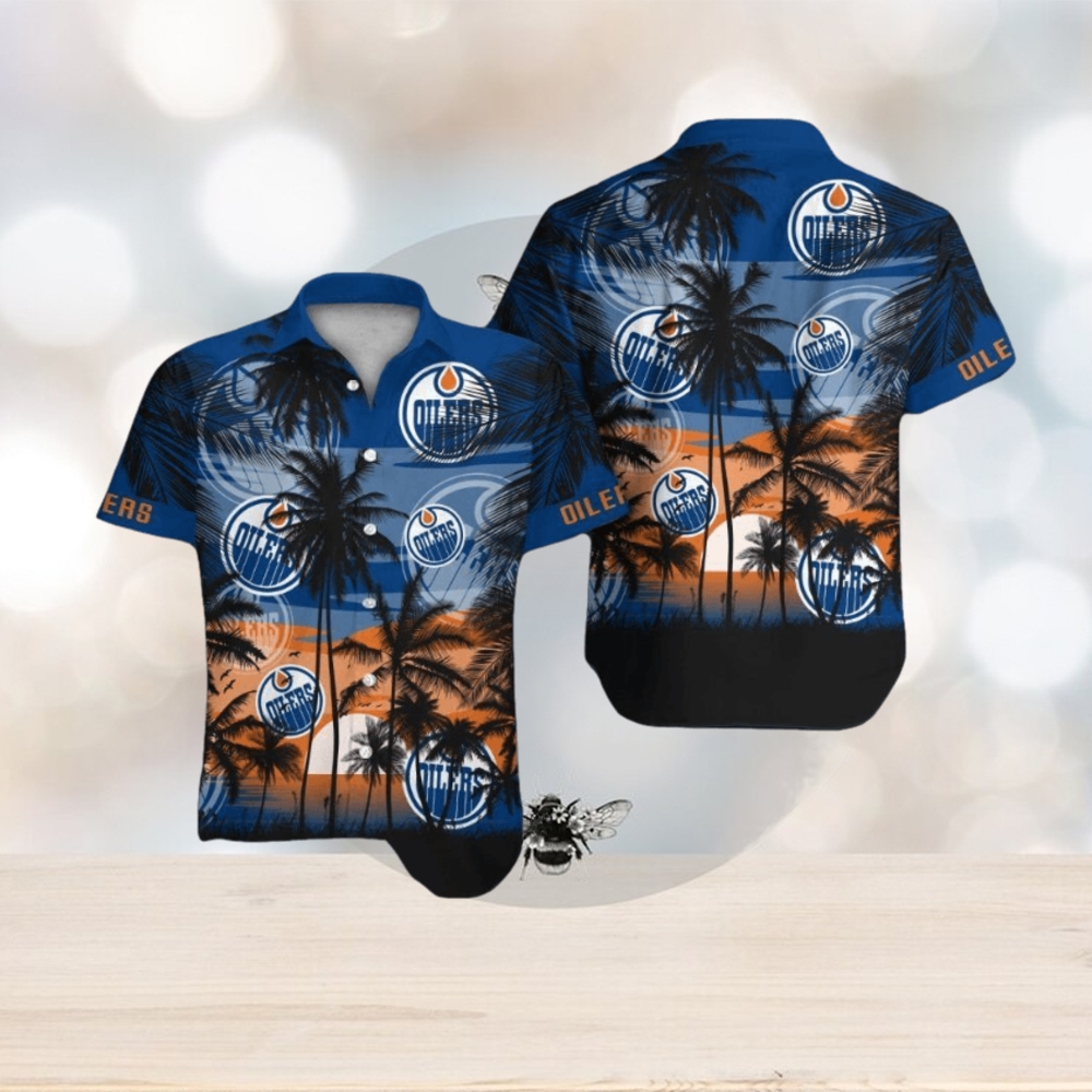 Edmonton Oilers Short Sleeve Button Up Tropical Shirt Hawaiian Shirt - Limotees