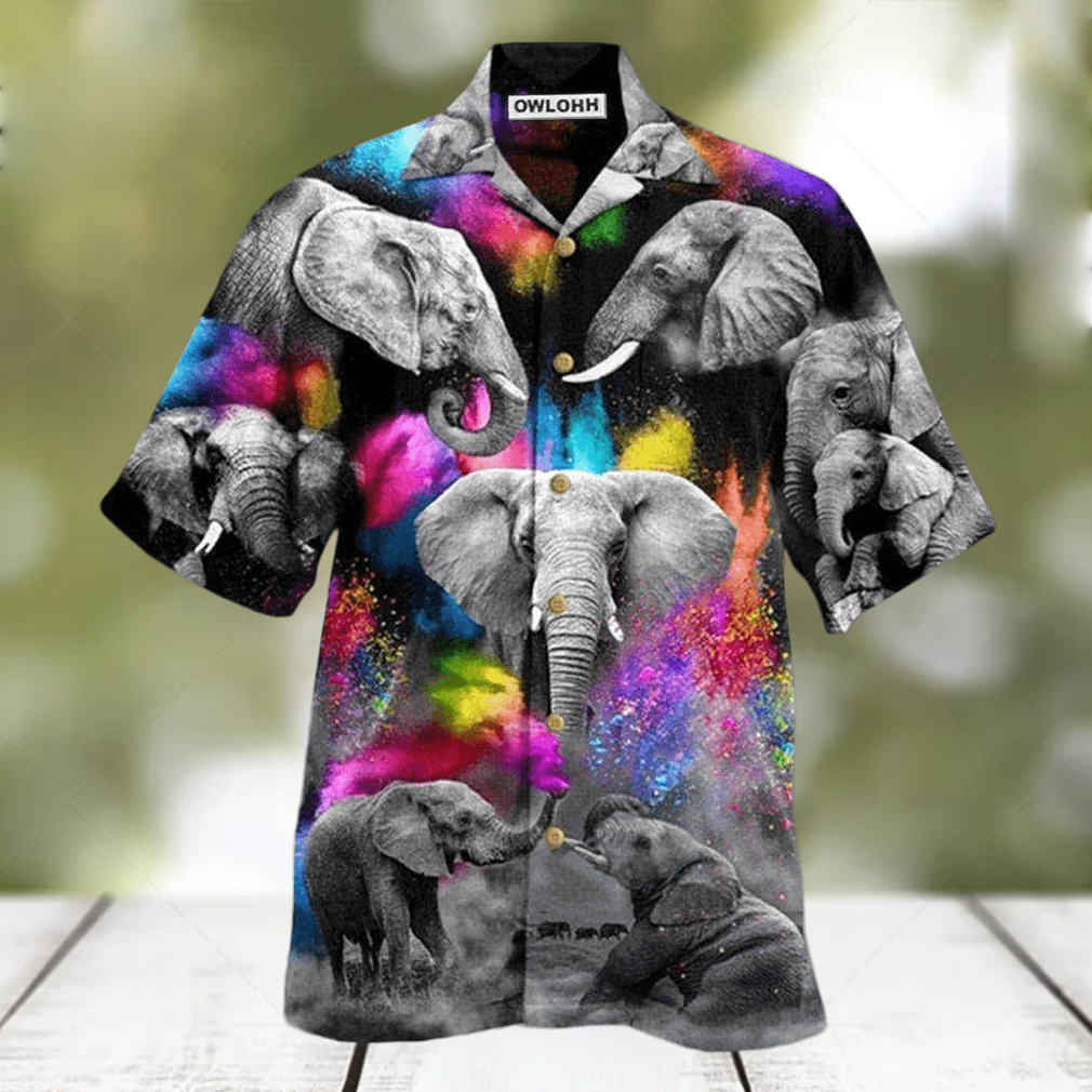 Elephant Grey Elepant With Colorful And Black Hawaiian Shirt - Limotees