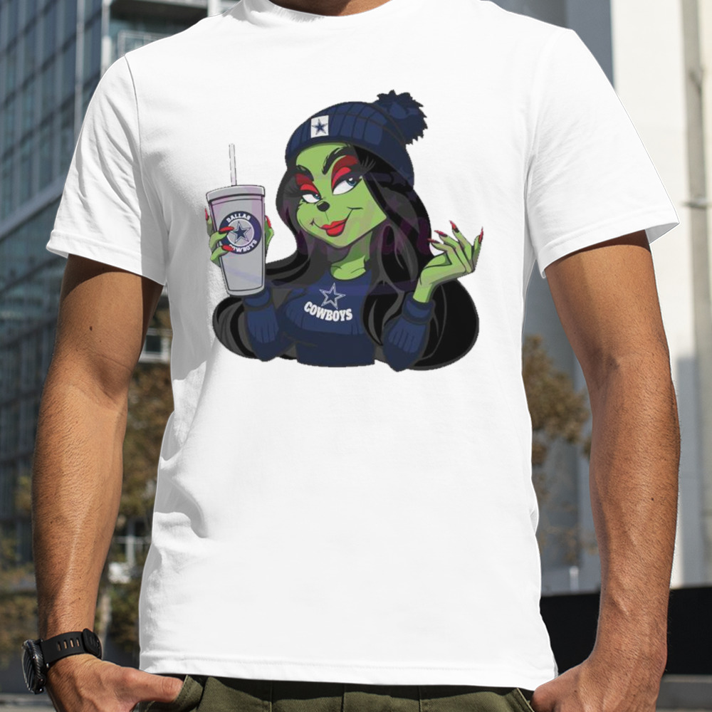 Female Grinch Dallas Cowboys Football Drink Coffee Shirt