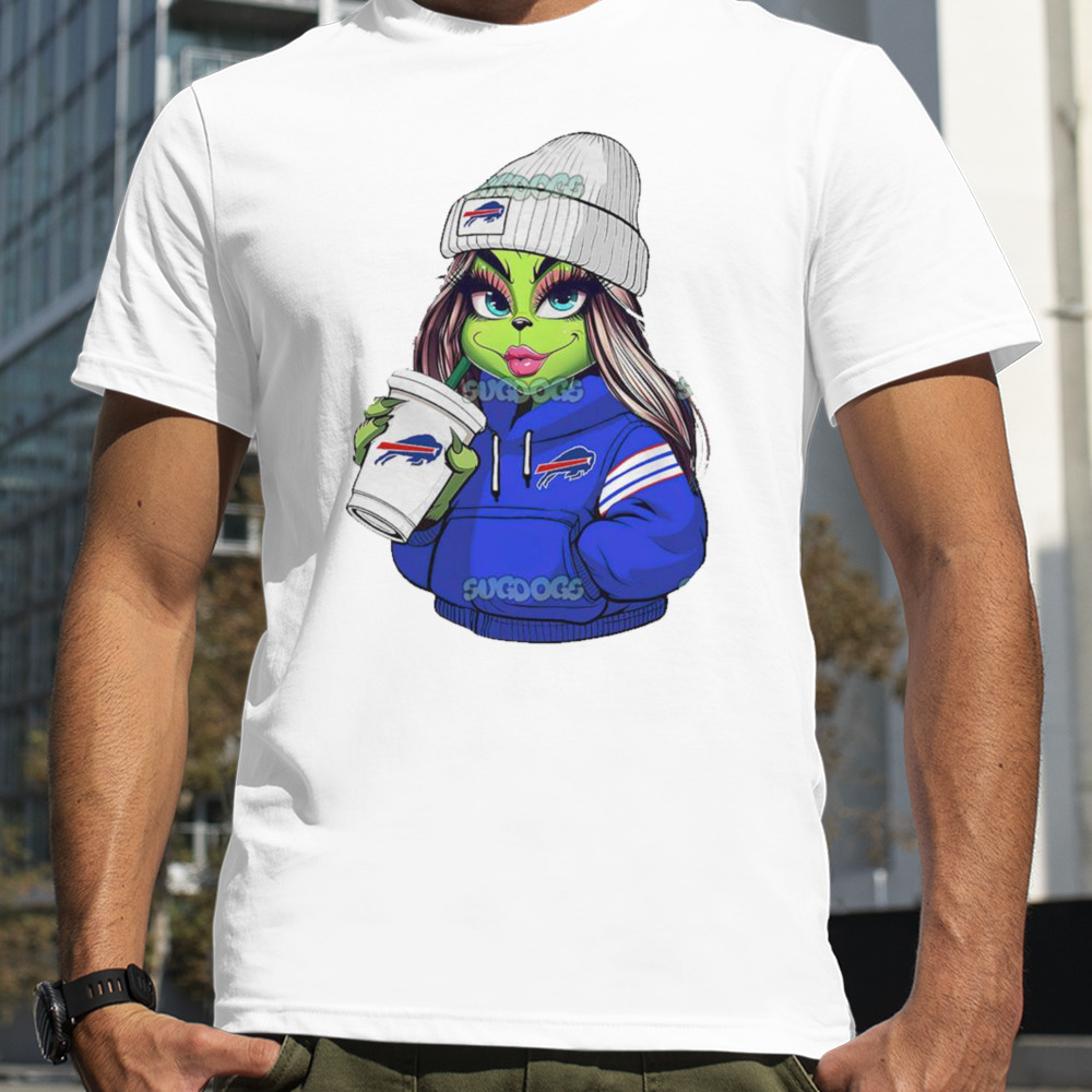 Female Grinch Girl Buffalo Bills Drink Coffee Shirt