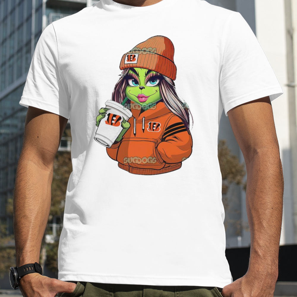 Female Grinch Girl Cincinnati Bengals Drink Coffee Shirt