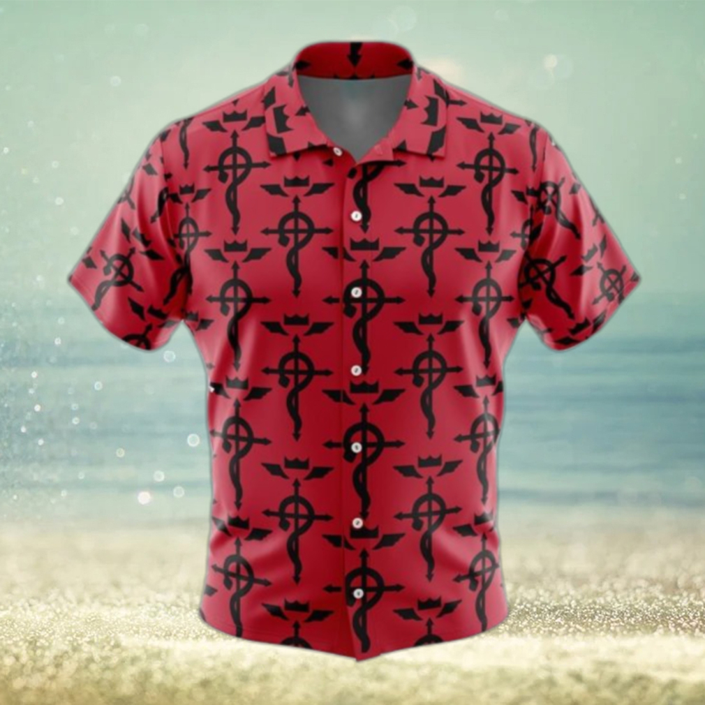 Flamel’s Cross Full Metal Alchemist Button Up Hawaiian Shirt - Limotees