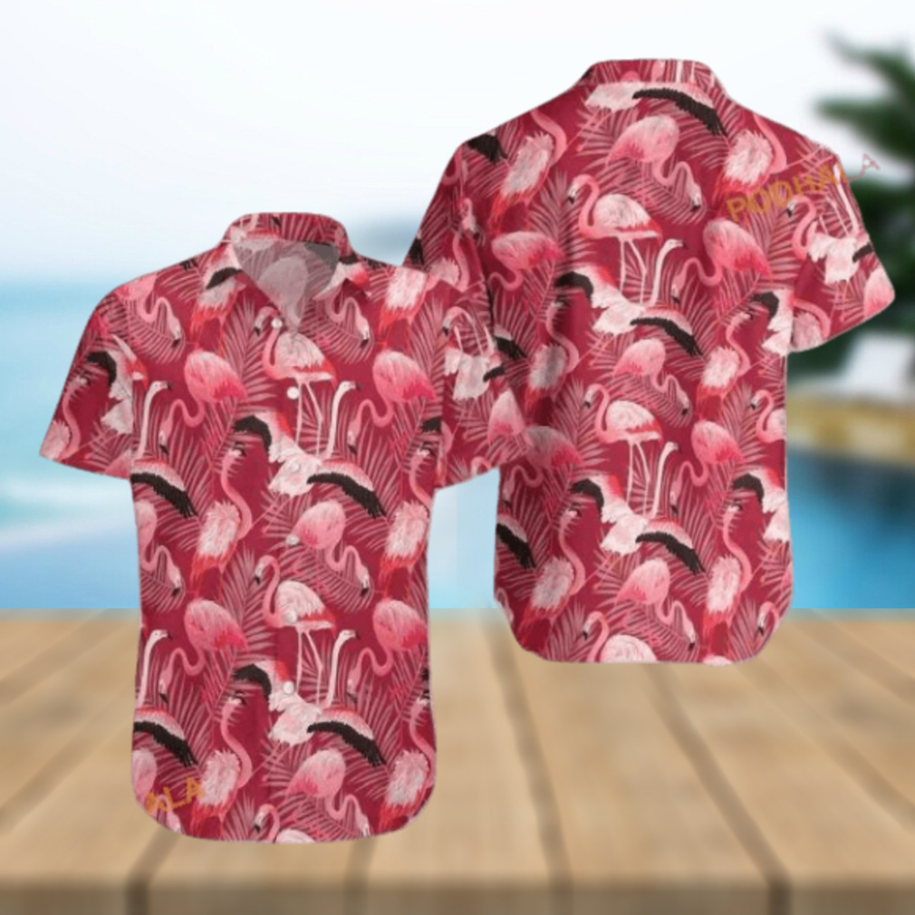 Flamingo Red Christmas Aloha Shirt, Mens Christmas Hawaiian Shirt - Limotees