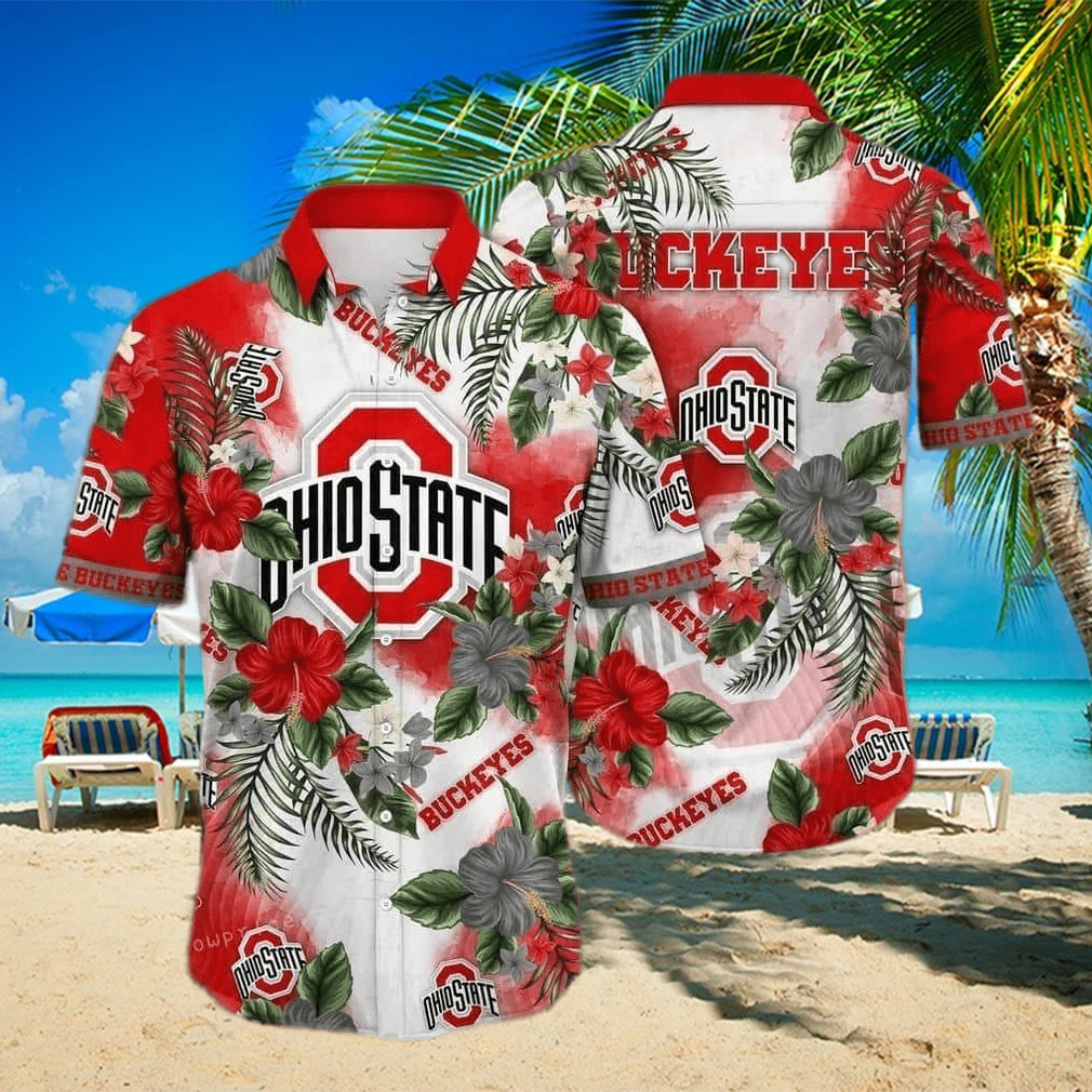 Floral Aloha NCAA Ohio State Buckeyes Hawaiian Shirt Hibiscus Flowers Pattern - Limotees