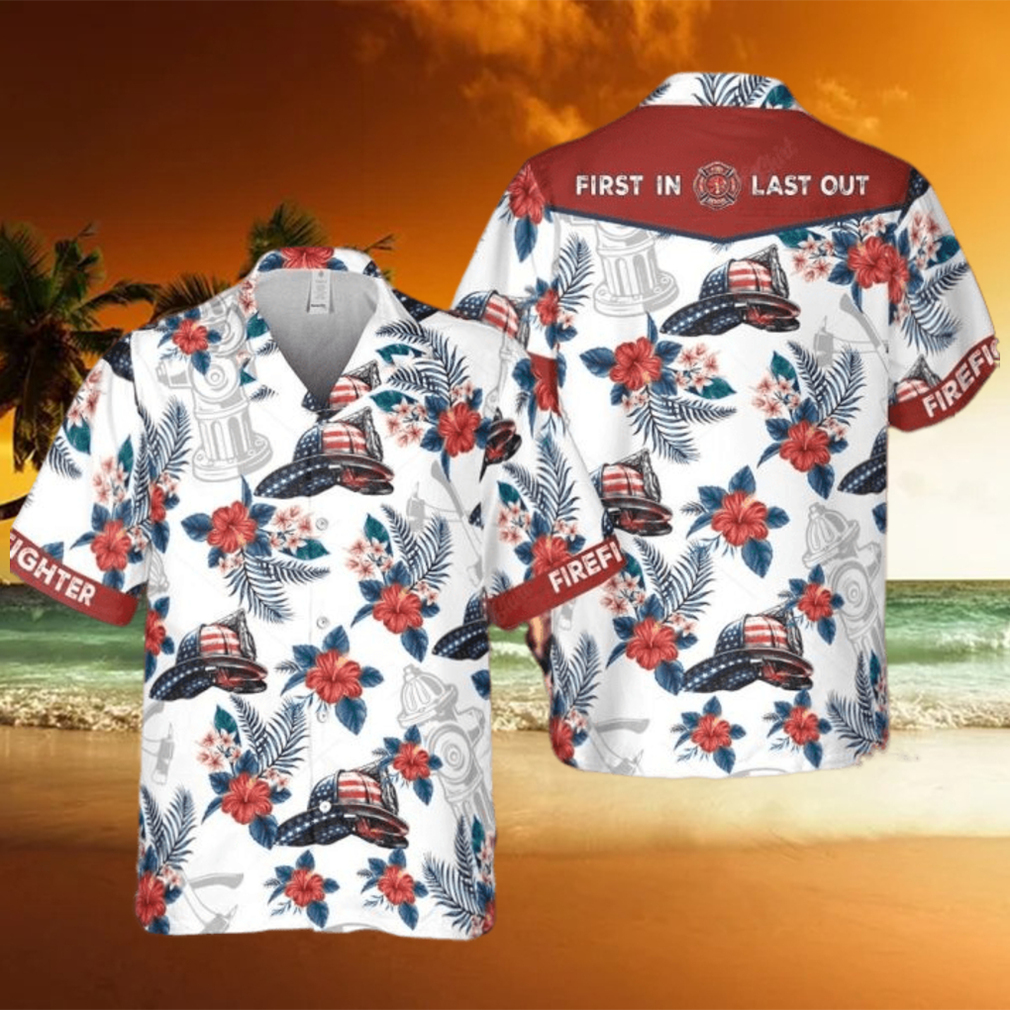 Floral Helmet Firefighter Shirt Independence Day Fireman Gift Fire Dept hawaiian shirt - Limotees