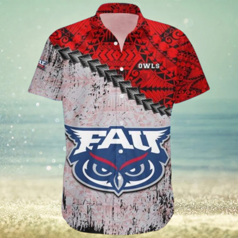 Florida Atlantic Owls Ncaa Grunge Polynesian Tattoo Summer Gift For Fans 3D Aloha Hawaiian Shirt - Limotees