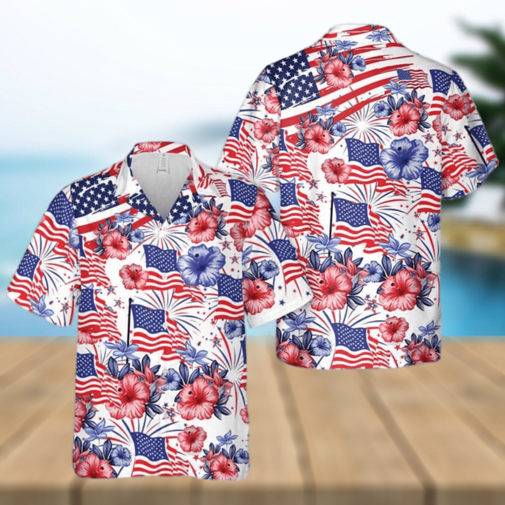 Flower American Flag Gift For 4th Of July Aloha Hawaiian Shirt - Limotees