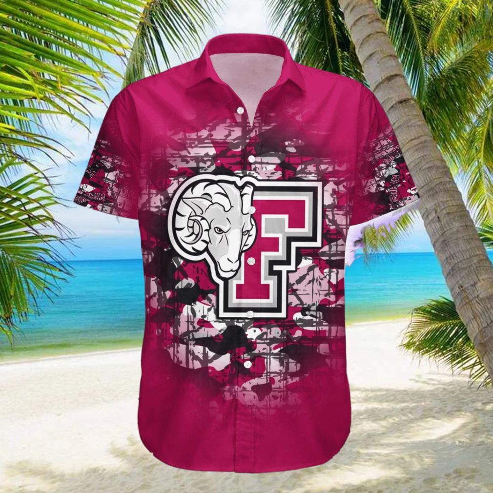 Fordham Rams Hawaiian Shirt Camouflage NCAA Summer Custom Number And Name For Fans Gift hawaiian shirt - Limotees