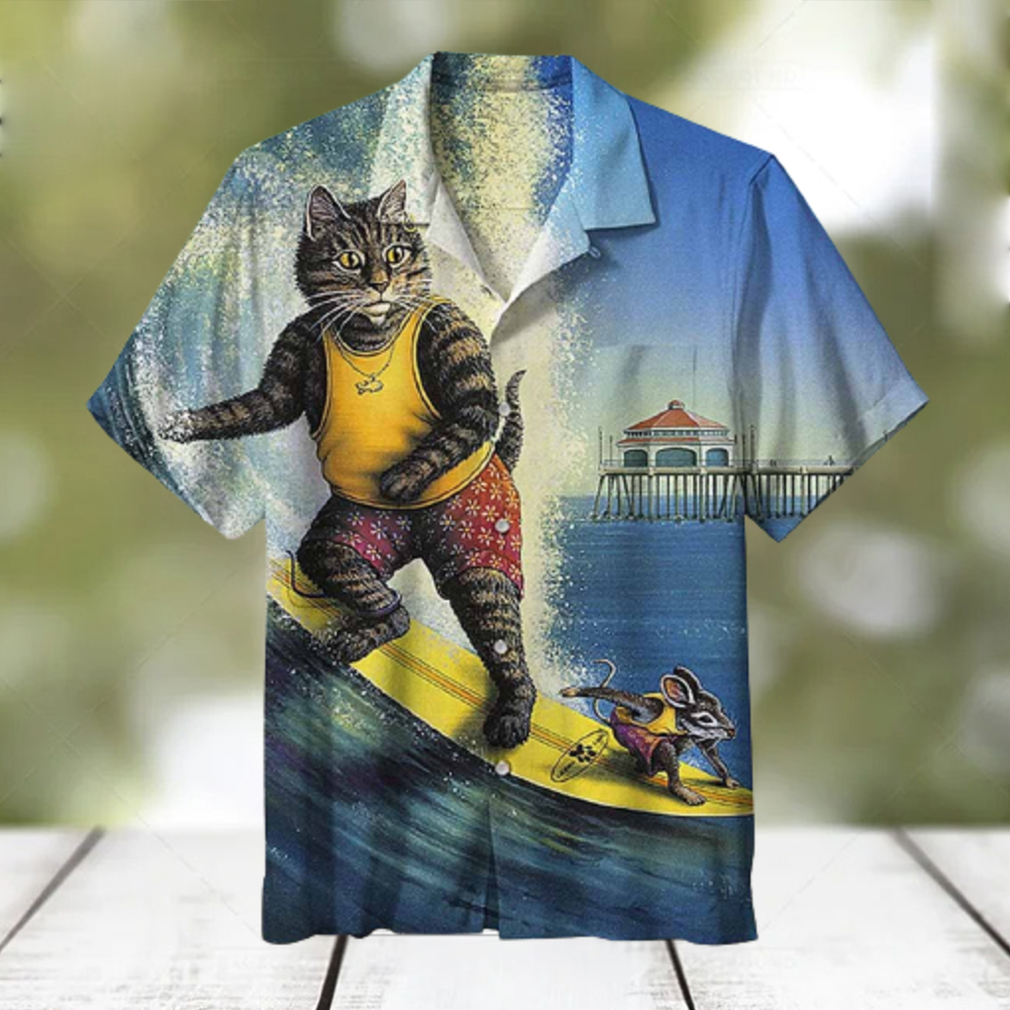 Funny Cat And Mouse Surfing Hawaiian Shirt Thoughtful Personalized Gift For The Whole Family - Limotees