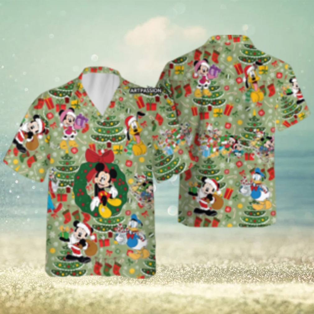 Funny Mickey Hawaiian Christmas Tree Disney World Disneyland Button Shirt - Limotees