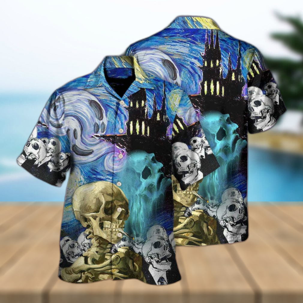 Funny Skull Smoke Scream Starry Night Boo Halloween Gift Hawaiian Shirt - Limotees