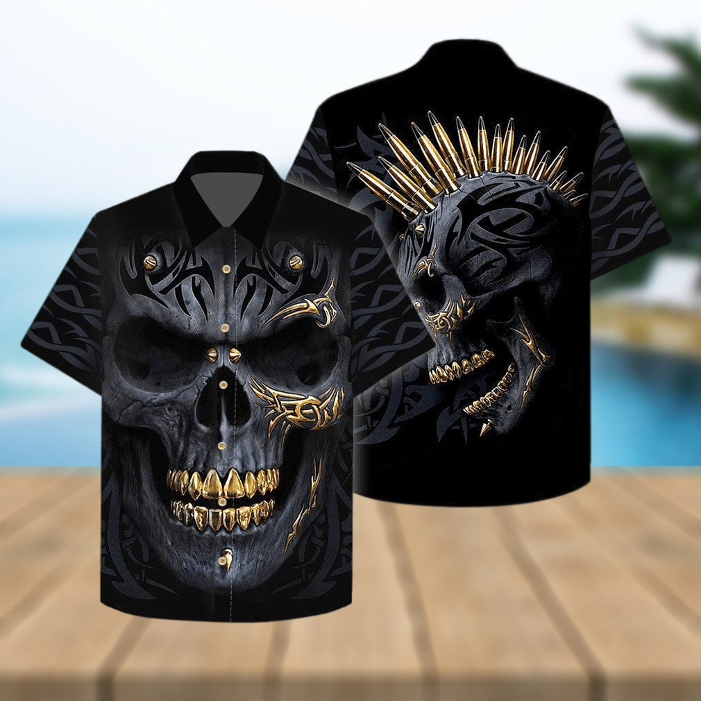 Gangster Skull Gold Bullets And Grillz Hawaiian Aloha Shirt - Limotees