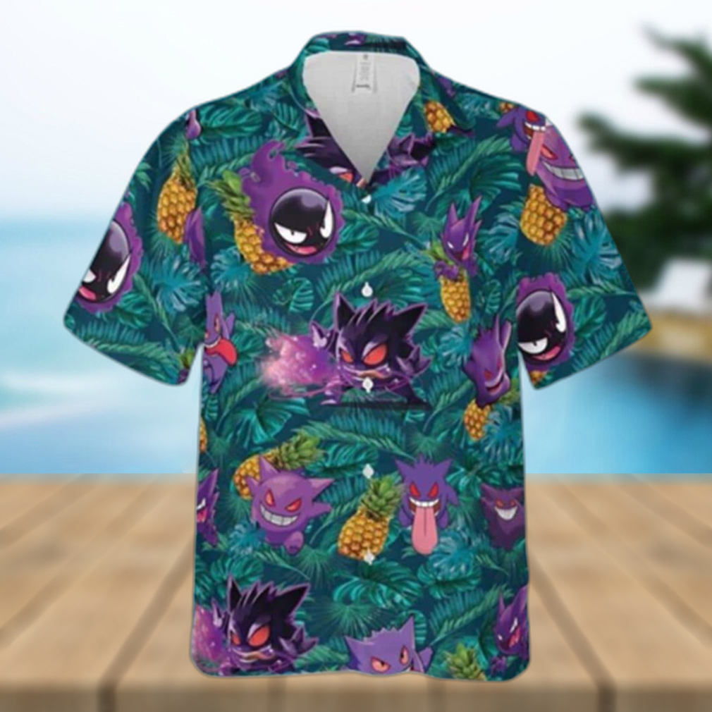 Gengar Ghost Pokemon Hawaiian Shirt Palm Leaves Pattern Summer Beach Gift - Limotees