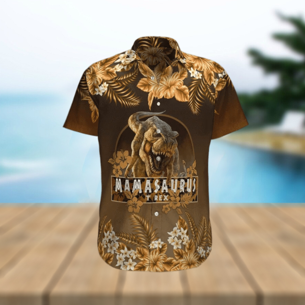 Gift For Mother Mamasaurus T Rex Brown Hibiscus Unisex Hawaiian Shirts - Limotees