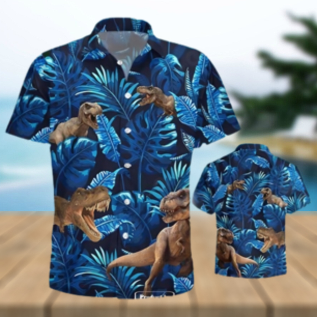 Gifury Dinosaur Hawaiian Shirt T rex Tropical Pattern Blue Hawaii Shirt - Limotees