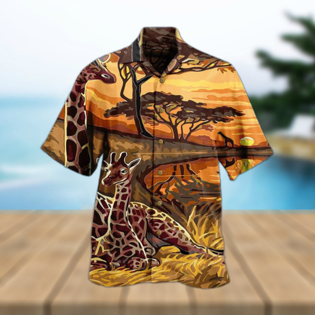 Giraffe Couple Sunset Orange Hawaiian Shirt 3D Summer Gifts - Limotees