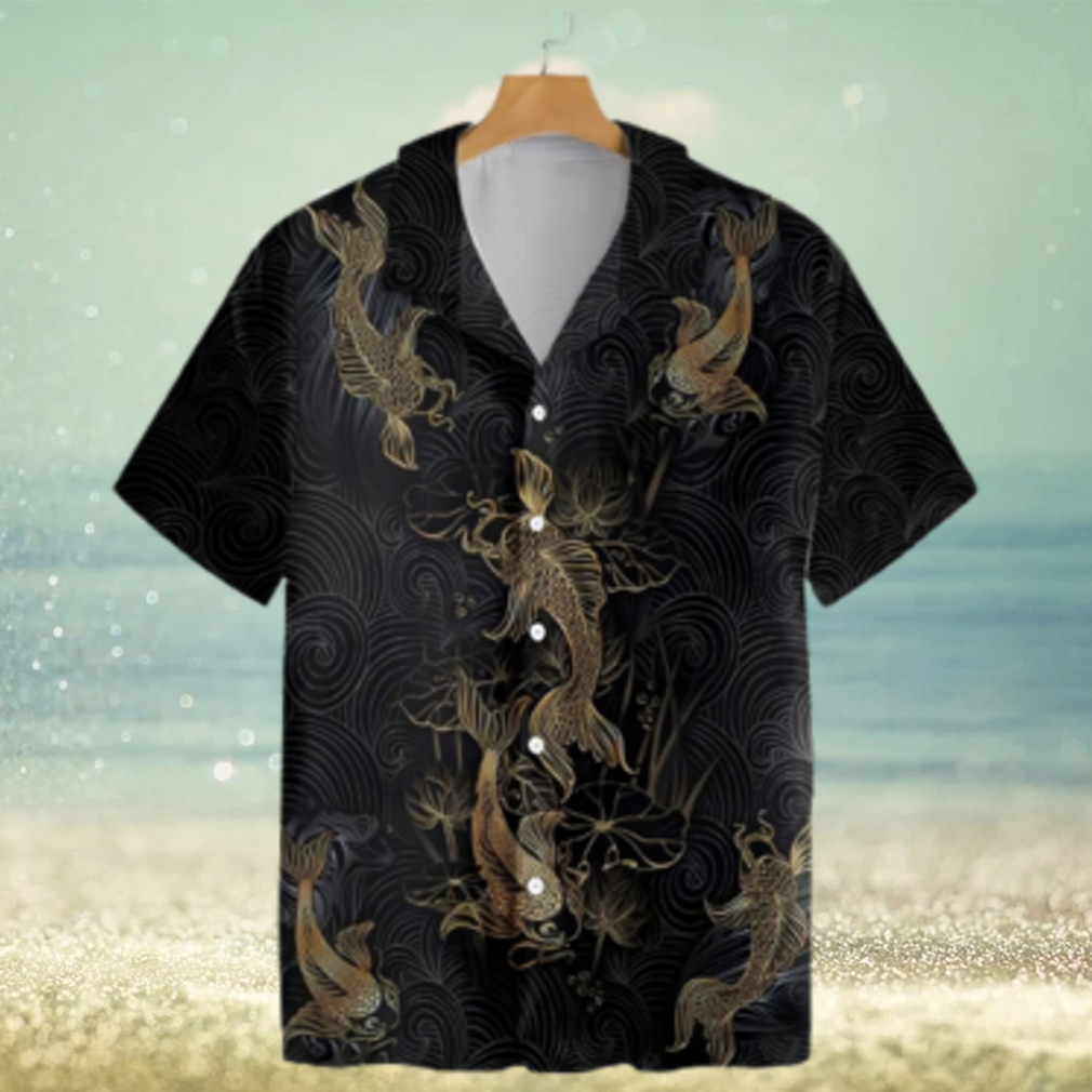 Golden Koi Fish On Waves Trending Hawaiian Shirt - Limotees