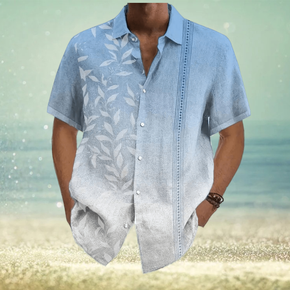 Gradient Style Leaf Print Men s Casual Short Sleeve Hawaiian Shirt Men s Shirt For Summer Vacation Resort Tops For Men Gift For Men - Limotees