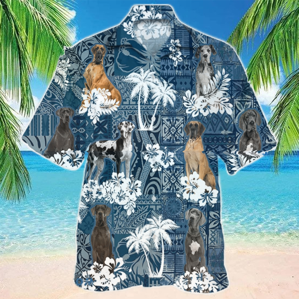 Great Dane In Tropical Plants Pattern Blue And White Hawaiian Shirt Best Gift For Dog Lover - Limotees