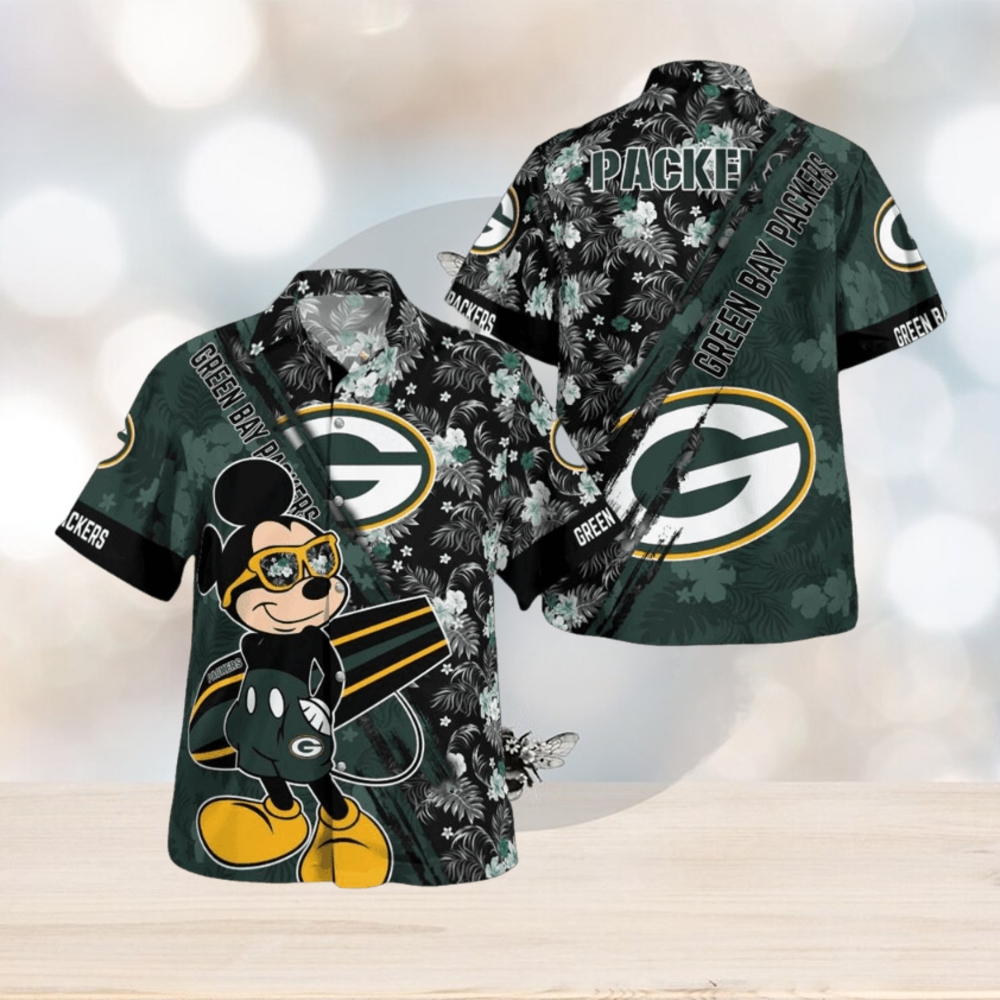 Green Bay Packers Mickey Mouse Floral Short Sleeve Hawaii Shirt - Limotees