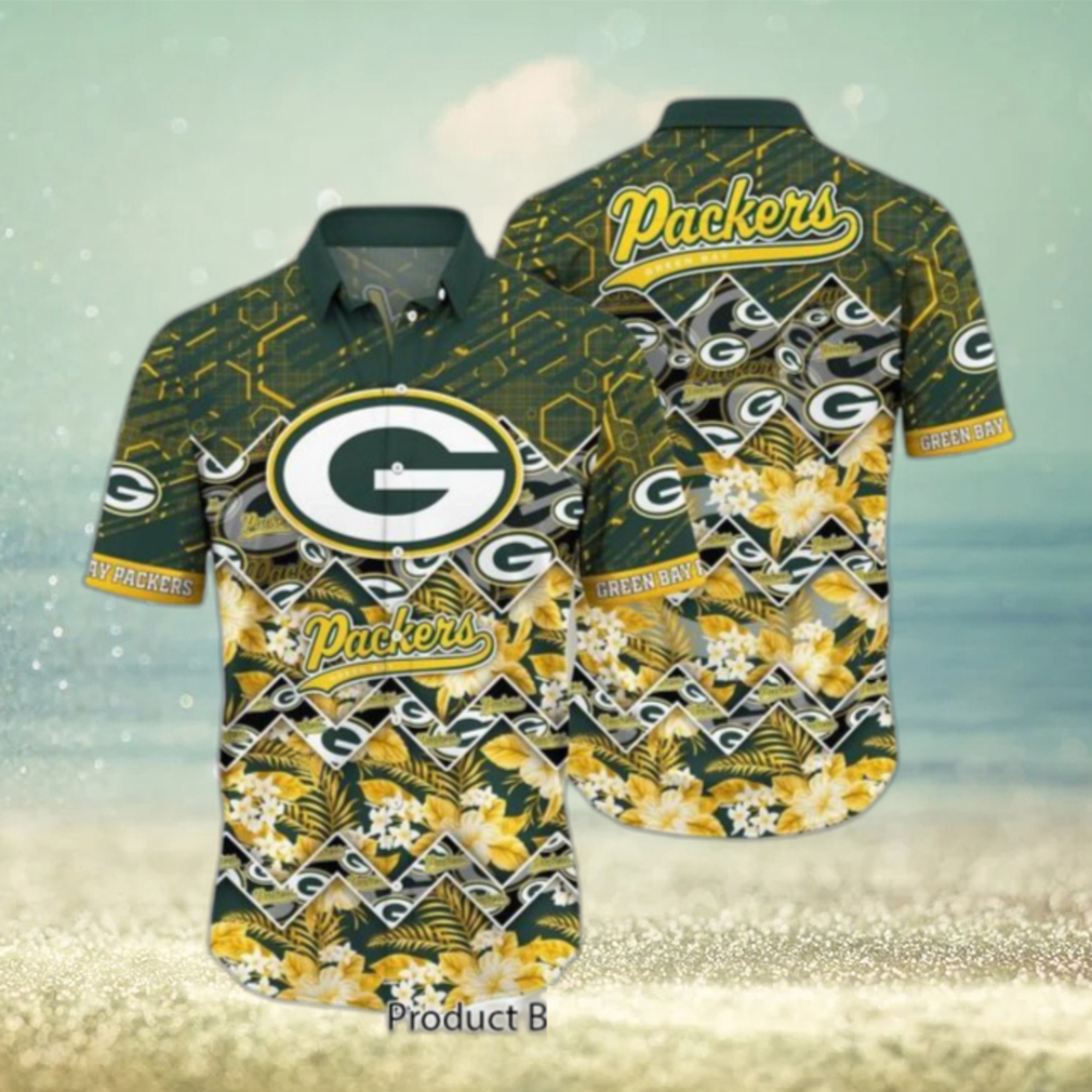 Green Bay Packers Nfl Hawaiian Shirt Graphic Tropical Pattern 3D Printed Beach Shirt Summer Gift For Fan - Limotees