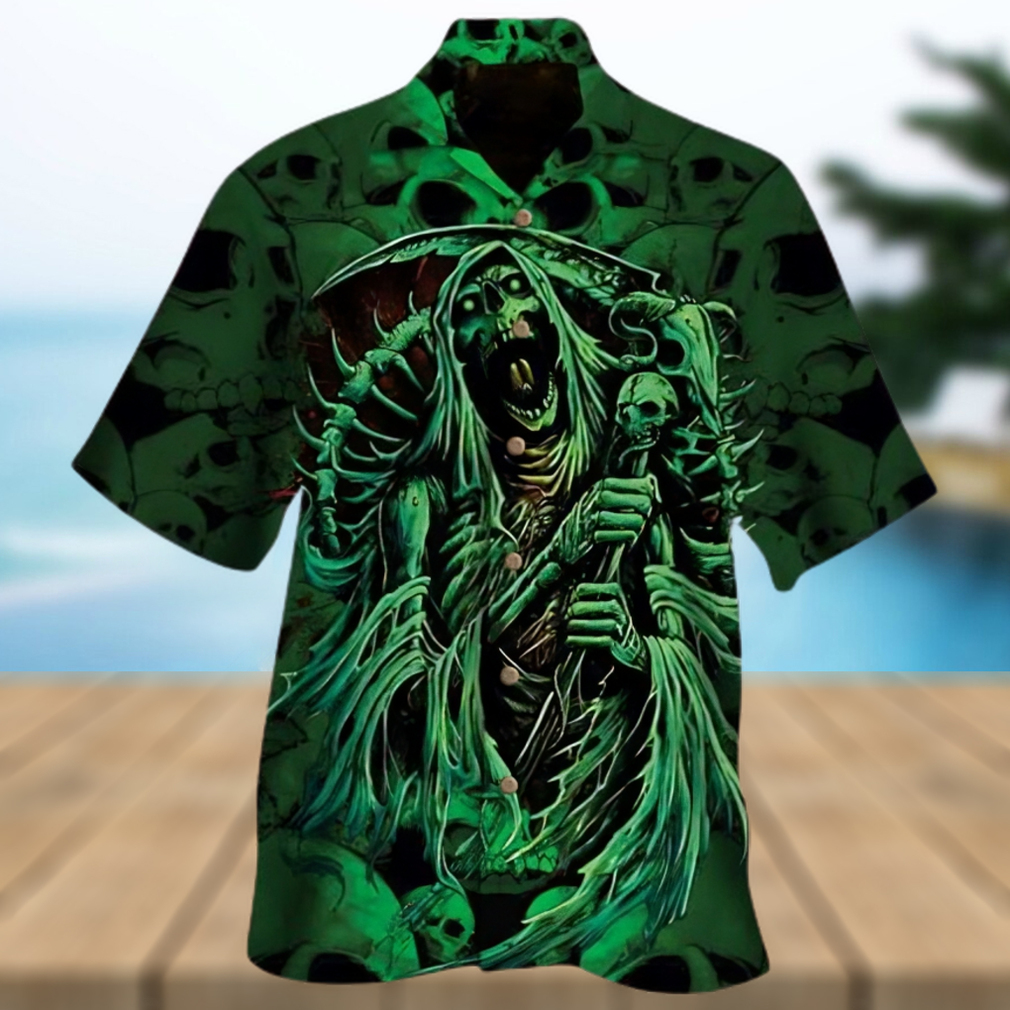 Green Skeleton Skull Halloween Hawaiian Shirt - Limotees