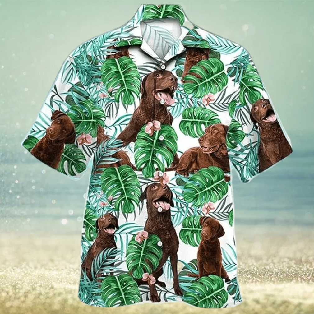 Green and White Theme Chesapeake Bay Retriever Dog Tropical Plant Hawaiian Shirt - Limotees