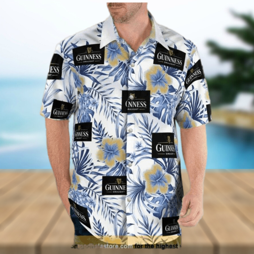 Guinness Hawaiian Shirt Blue And Yellow Hibiscus Aloha Shirt - Limotees