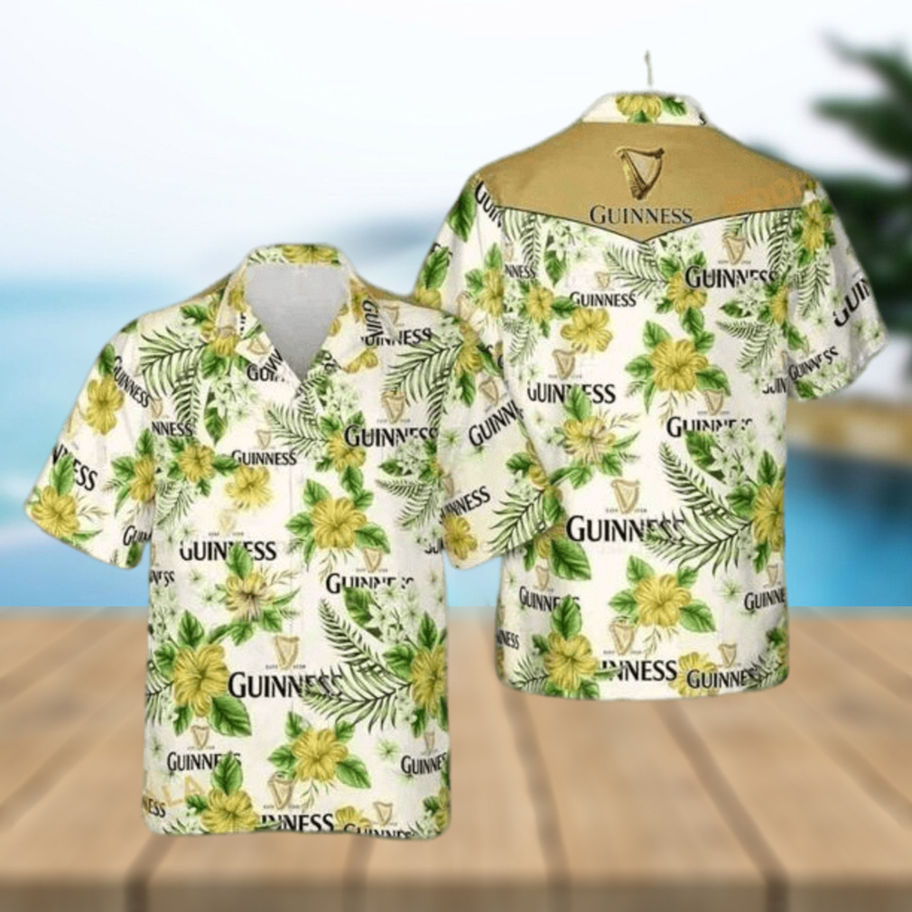 Guinness Hawaiian Shirt Bright Yellow And Green Flora Aloha Shirt - Limotees