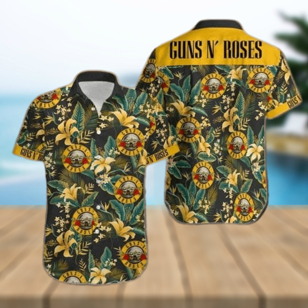 Gun And Roses Yellow Green Tropical Unisex Hawaiian Shirts - Limotees