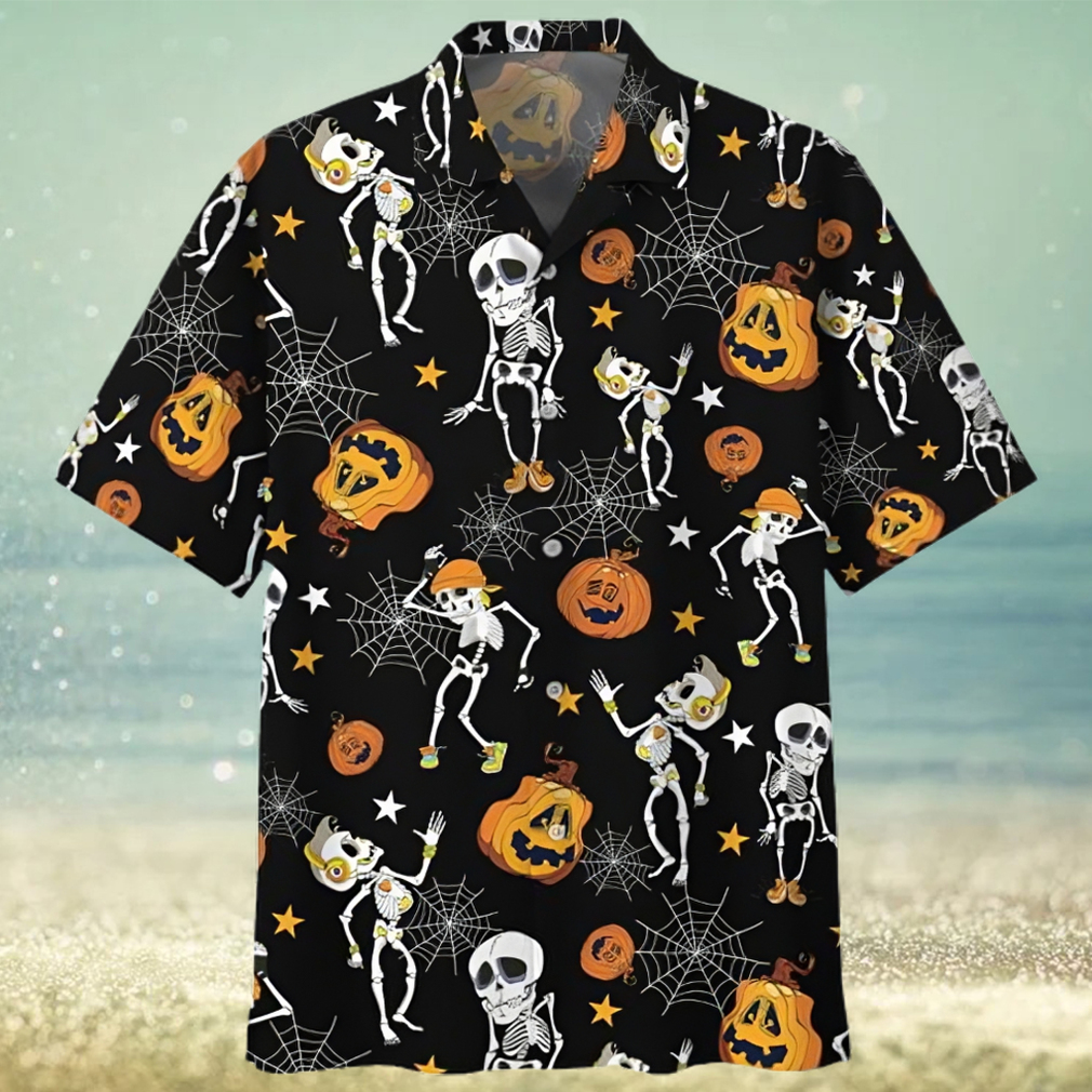 Halloween Pumpkin Skeleton Dancing Hawaiian Shirt - Limotees