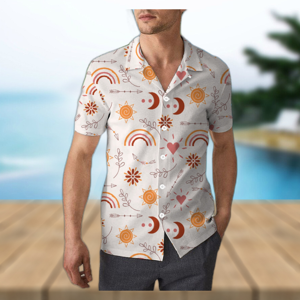 Hand Drawn Rainbow Sun Moon and Arrow Boho Unisex 3D Hawaiian Shirt Bright Gift For Men And Women Holiday - Limotees