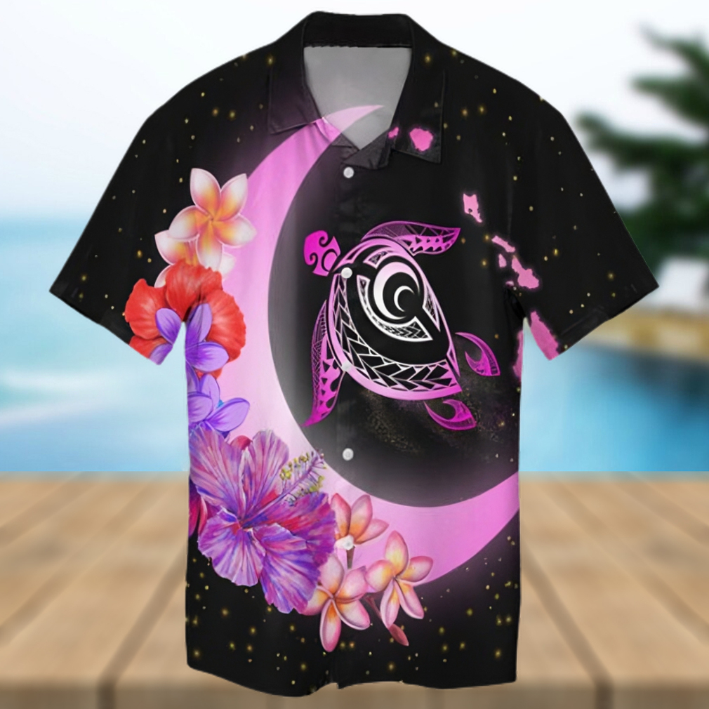 Hawaii Map Moon Star Turtle Plumeria Hibiscus Hawaiian Shirt - Limotees