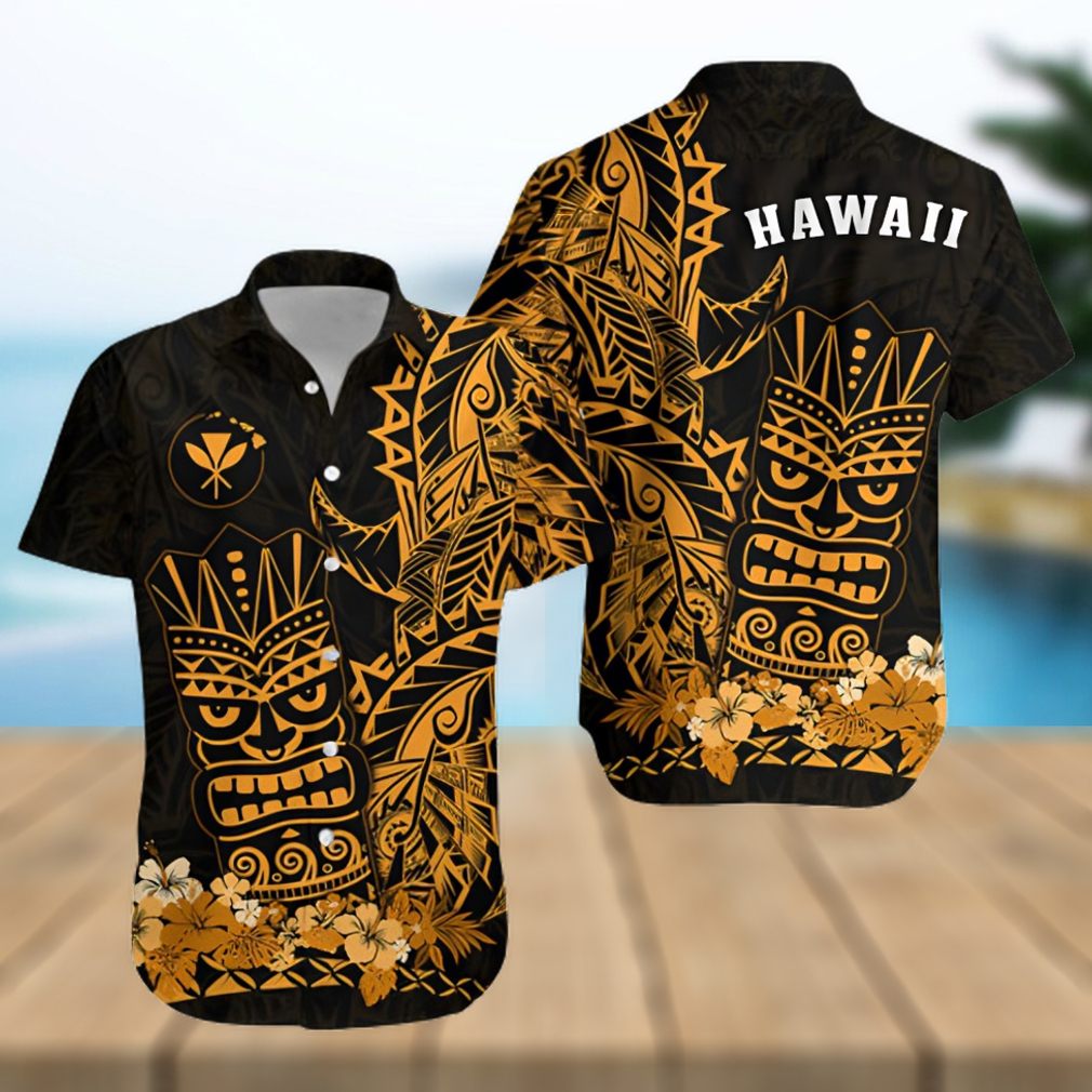 Hawaii Polynesian Hawaiian Shirt Gold Tiki Masks Hawaiian - Limotees