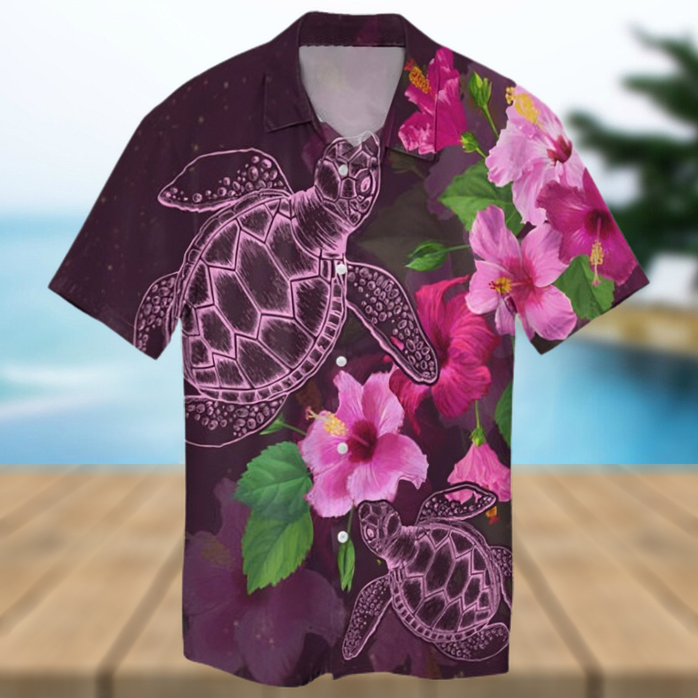 Hawaii Turtle Hibiscus Pink Simple Hawaiian Shirt - Limotees