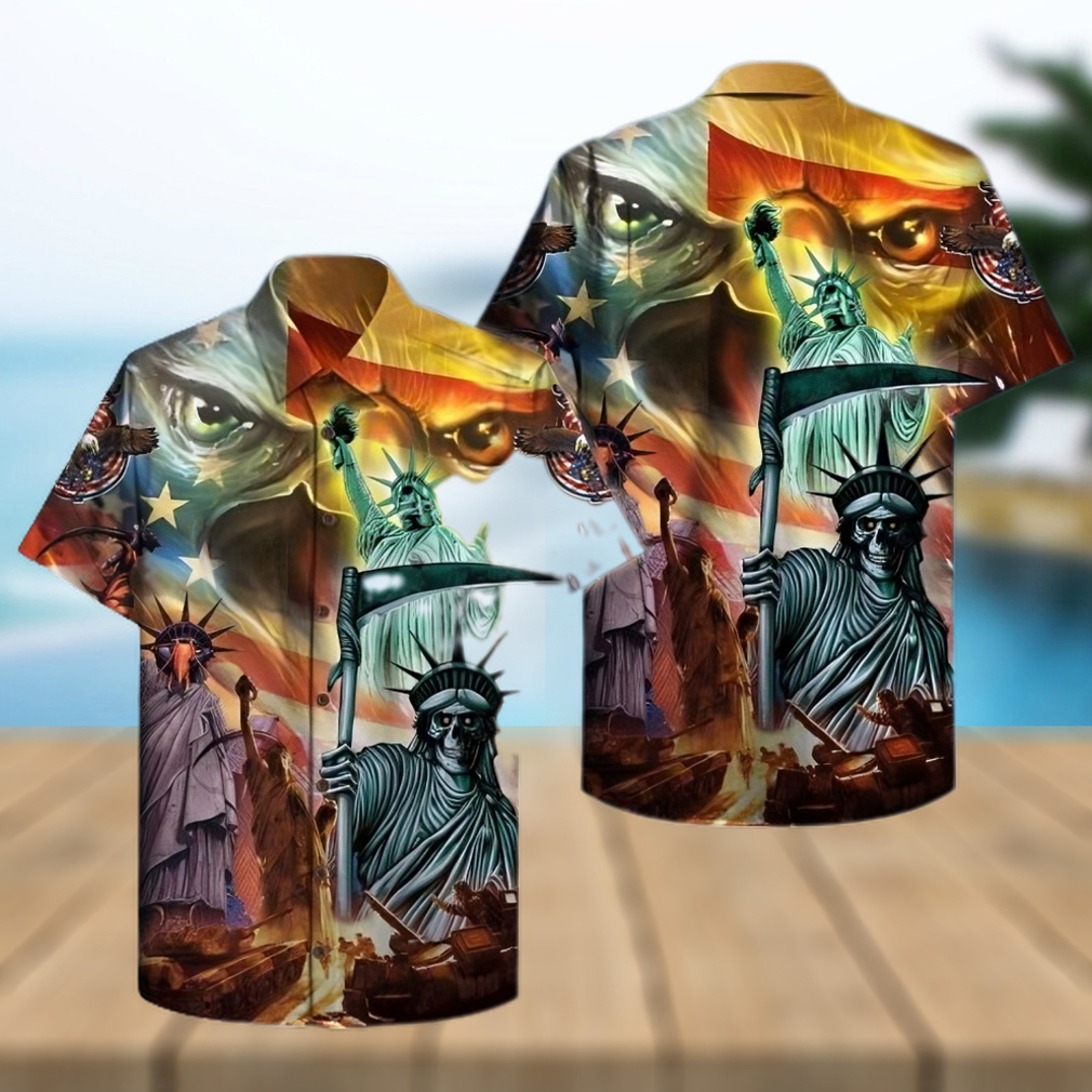 Hawaiian Aloha Shirts America Skull State Of Liberty - Limotees