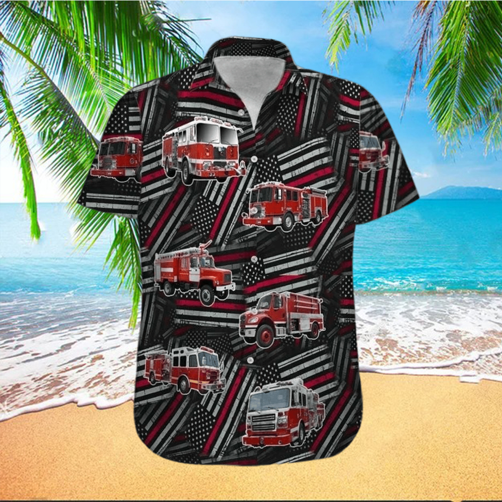 Hawaiian Aloha Shirts Fire Truck Firefighter Flag Pattern hawaiian shirt - Limotees