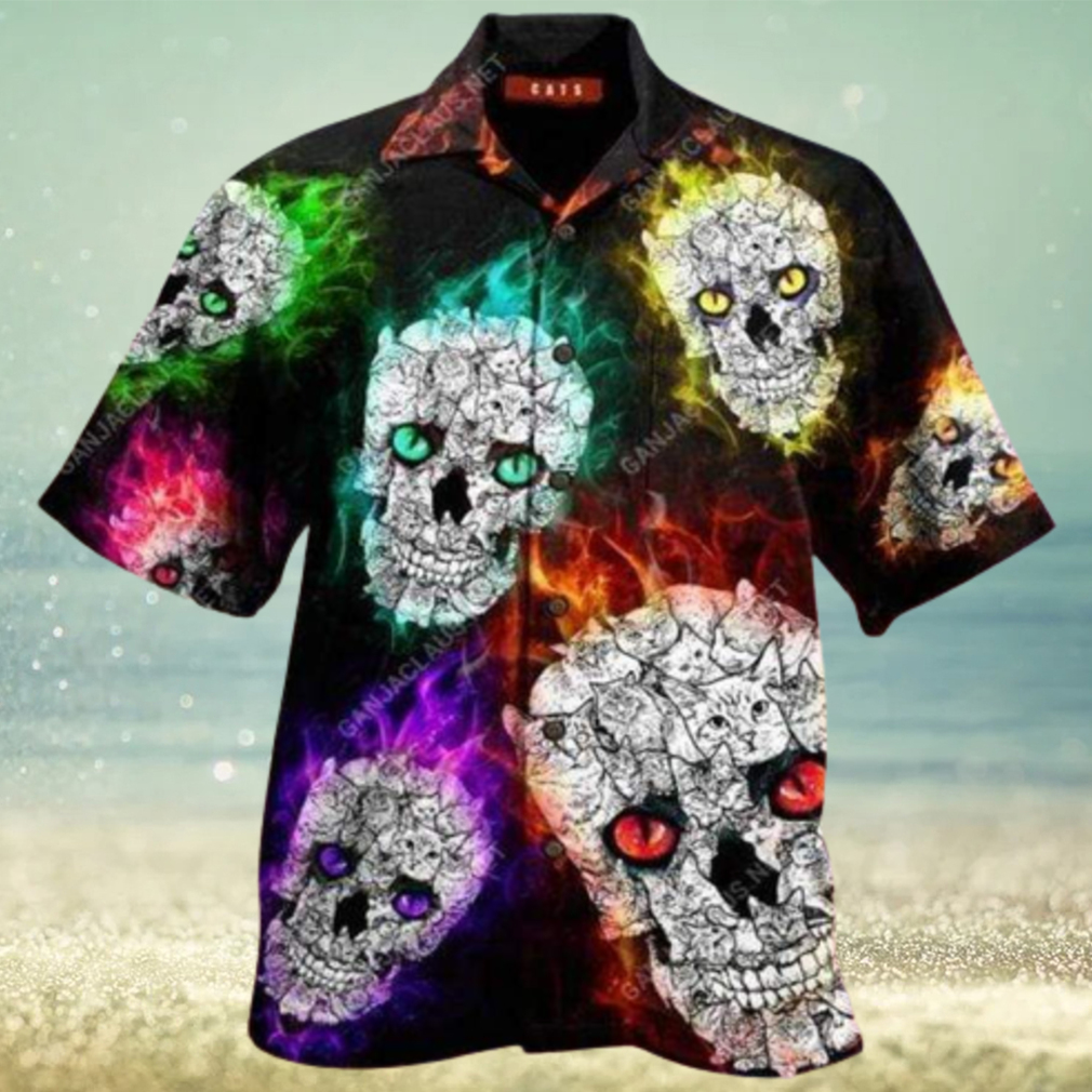 Hawaiian Aloha Shirts Glowing Cat Skull - Limotees