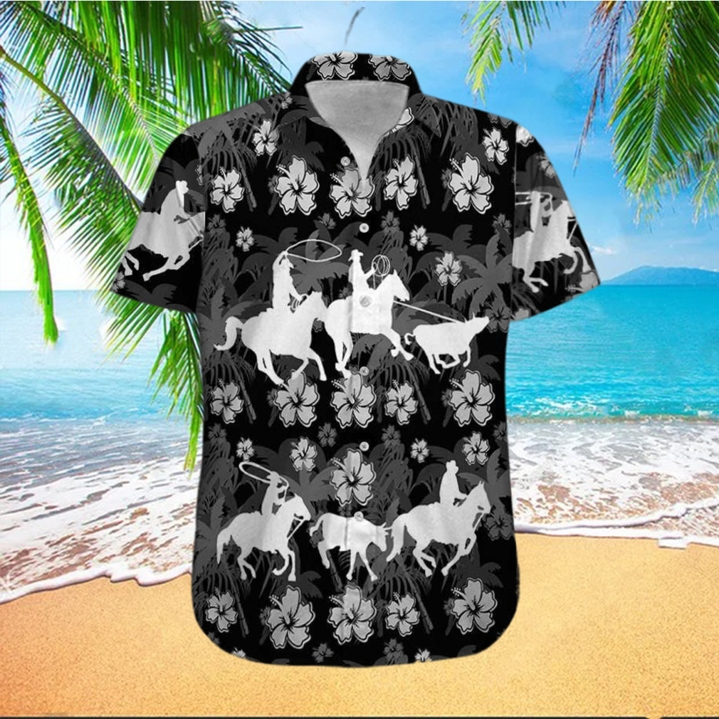 Hawaiian Aloha Shirts Team Roping Black And White Hibiscus hawaiian shirt - Limotees