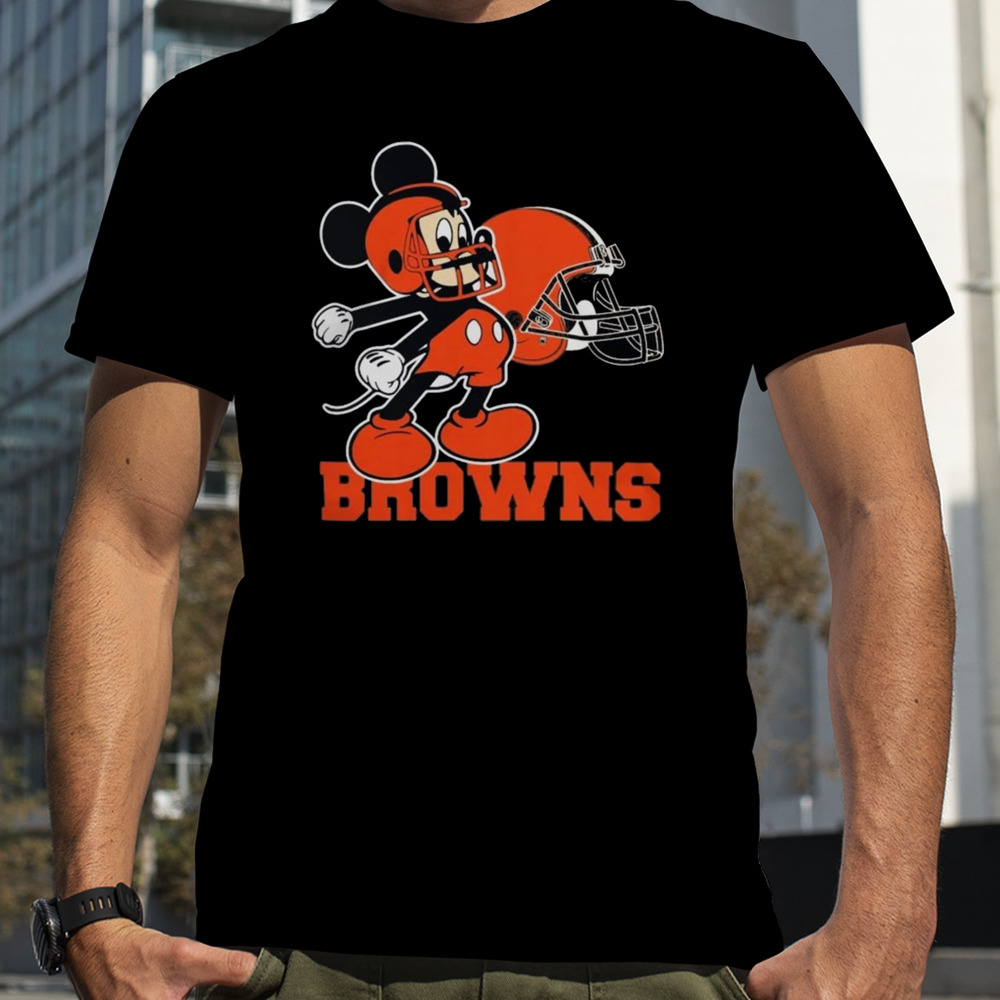 Mickey Mouse Cartoon Nfl Cleveland Browns Football Player Helmet Logo Shirts