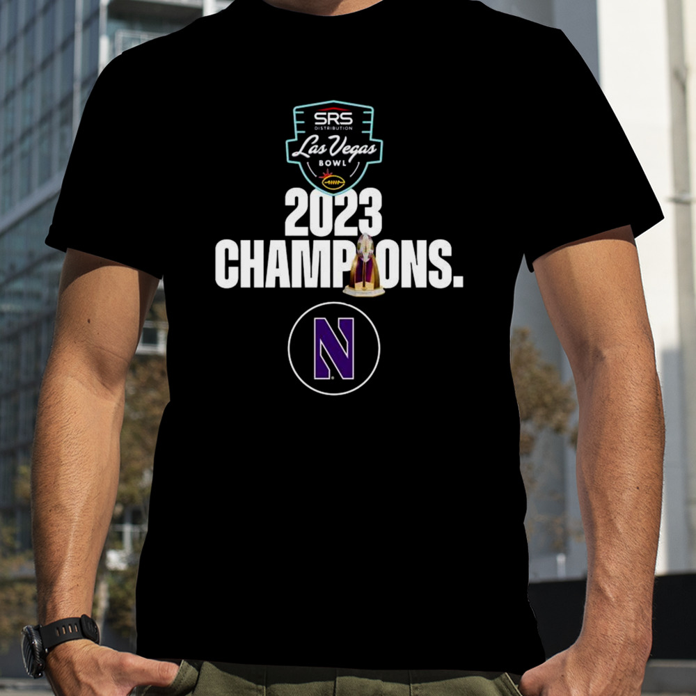 Congratulations Northwestern Football 2023 SRS Distribution Las Vegas Bowl Champions Trophy Shirt