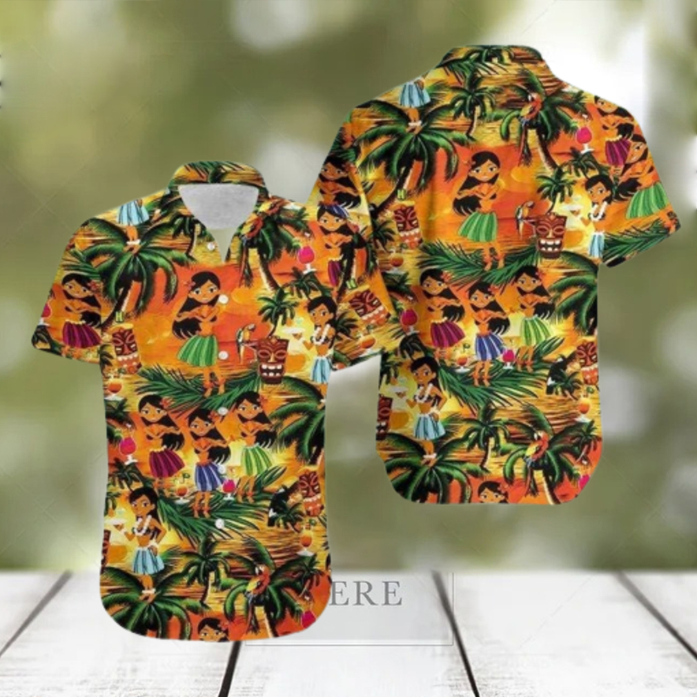 Hawaiian Aloha Shirts Tiki With Tropical Girls Dancing - Limotees