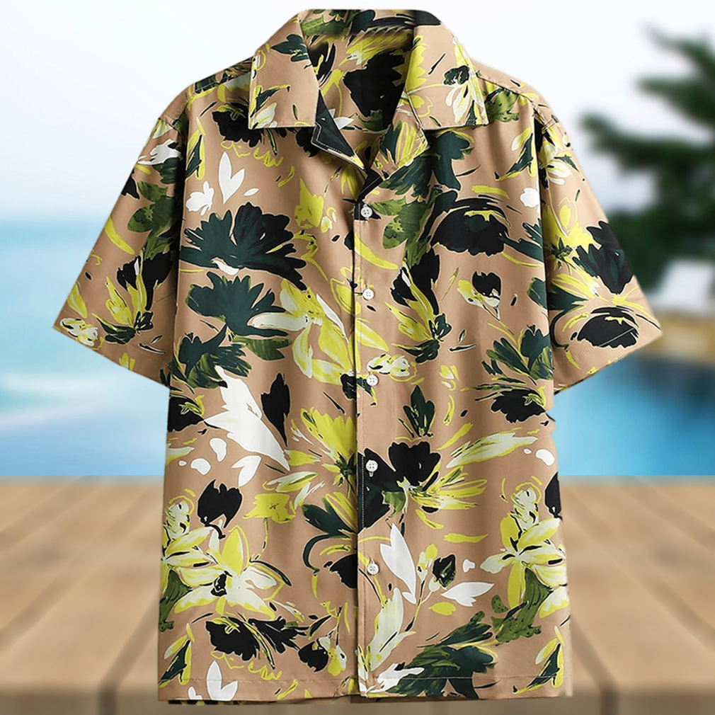 Hawaiian Floral Shirt for Men Short Sleeve Tropical Aloha Shirt Casual Beach Slim Fit Athletic Button Up Tee Tops - Limotees