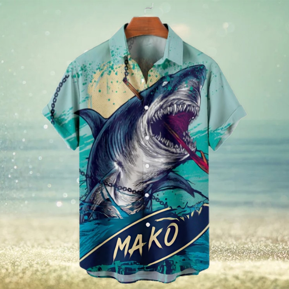 Hawaiian Great White Shark Pattern Men's Short Sleeve Topss - Limotees