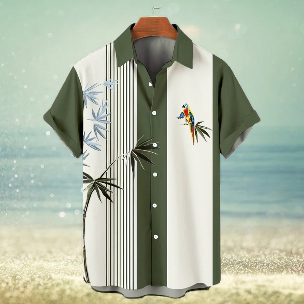 Hawaiian Parrot Stripe Contrast Color Short Sleeve Shirt - Limotees