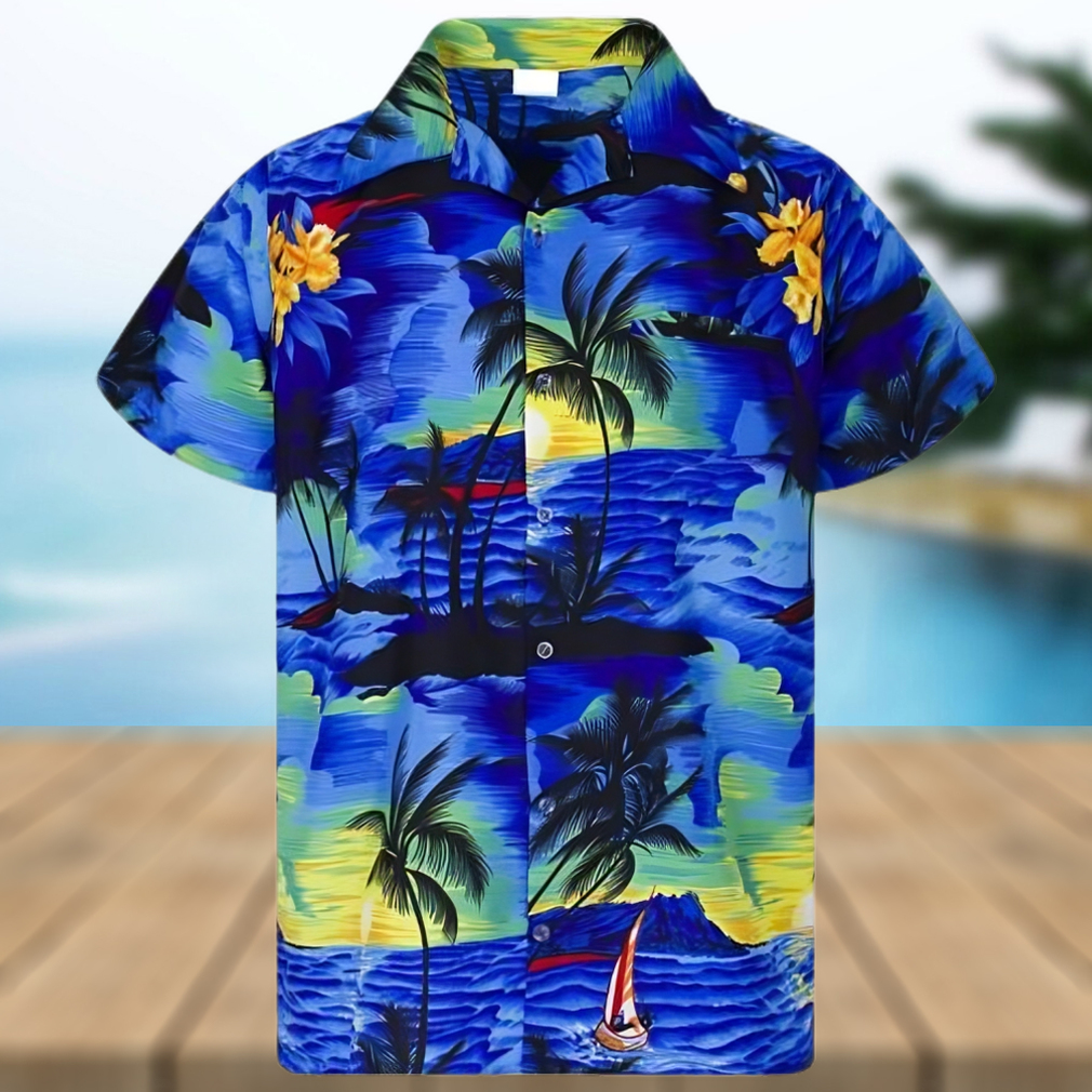 Hawaiian Shirt Mens Coconut Tree Print Beach Vacation Aloha Party - Limotees