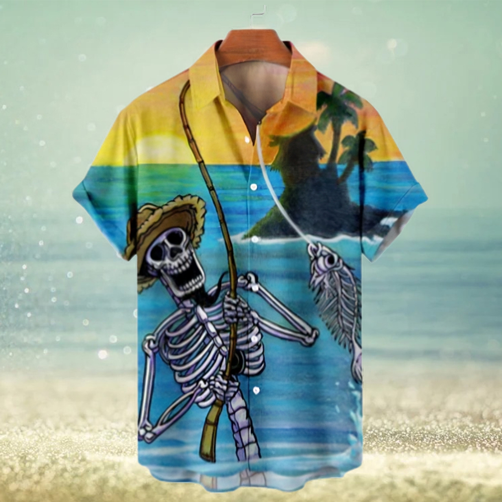 Hawaiian Skull Beach Pattern Men's Short Sleeve Tops - Limotees